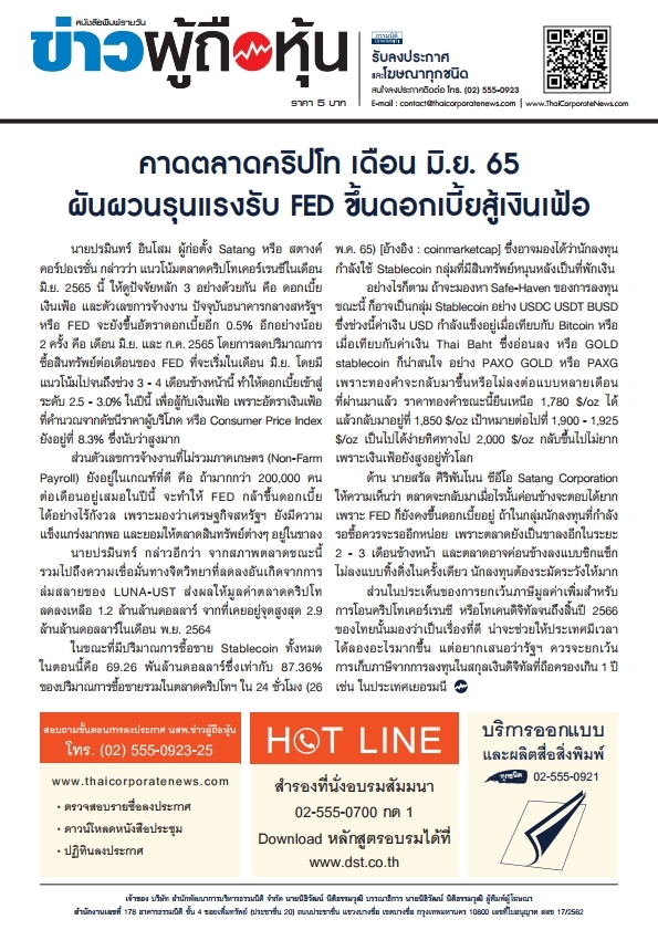 ฉบับที่ 2864 เล่มที่ 1 วันที่ 5 กรกฎาคม 2565